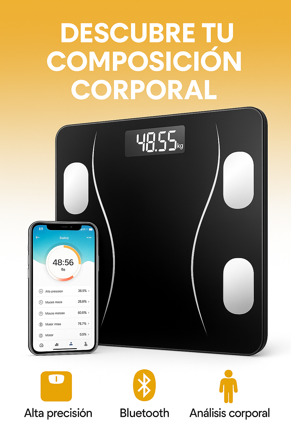 📊 Báscula Inteligente con Bluetooth – ¡Descubre todo lo que tu cuerpo te quiere decir! 💡📱