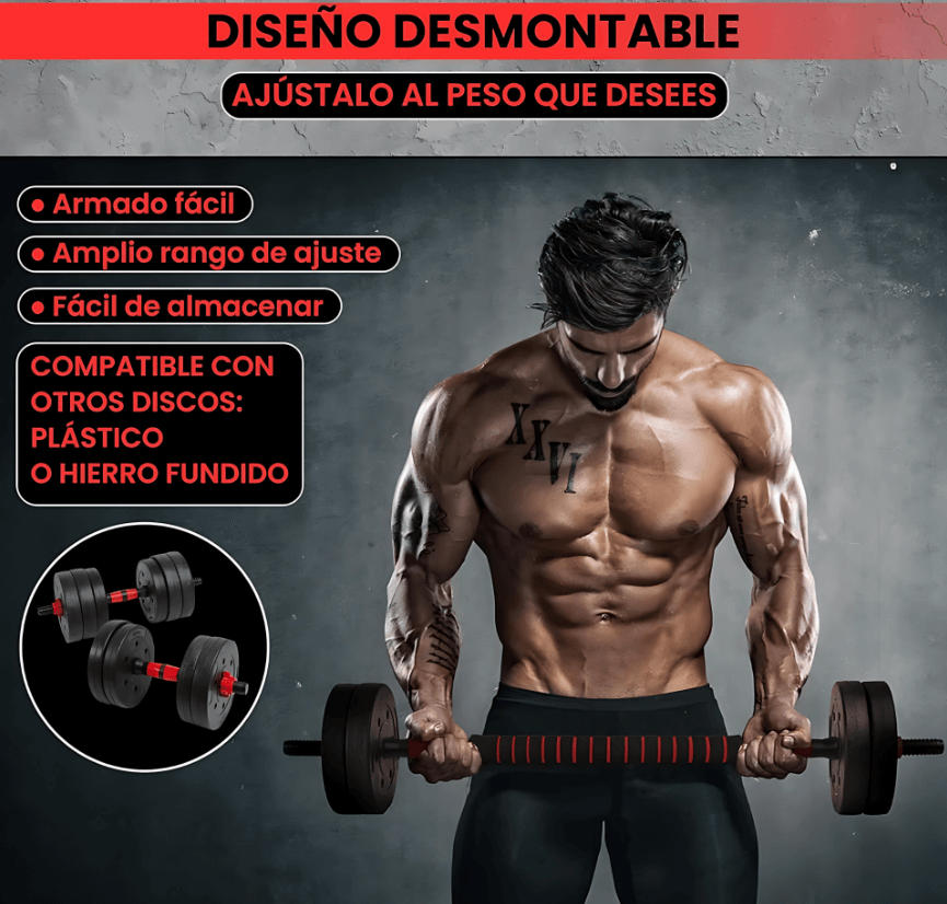 Set Completo de Mancuernas y Barra Armable (20 kg o 40 kg)