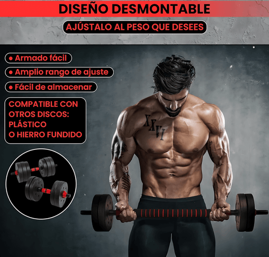 Set Completo de Mancuernas y Barra Armable (20 kg o 40 kg)