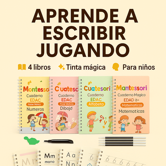 ✍️📚 ¡Super Kit de 4 Libros de Caligrafía Reutilizables con Tinta Mágica! 🧠✨