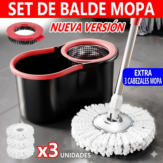 Trapeador con cubeta + 2 mopas de repuesto