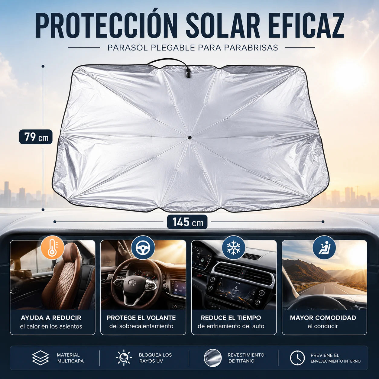 Parasol UV Plegable para Auto | Protege tu Auto del Calor