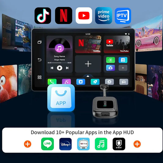 Adaptador inalámbrico todo en uno para CarPlay y Android Auto con centro de aplicaciones