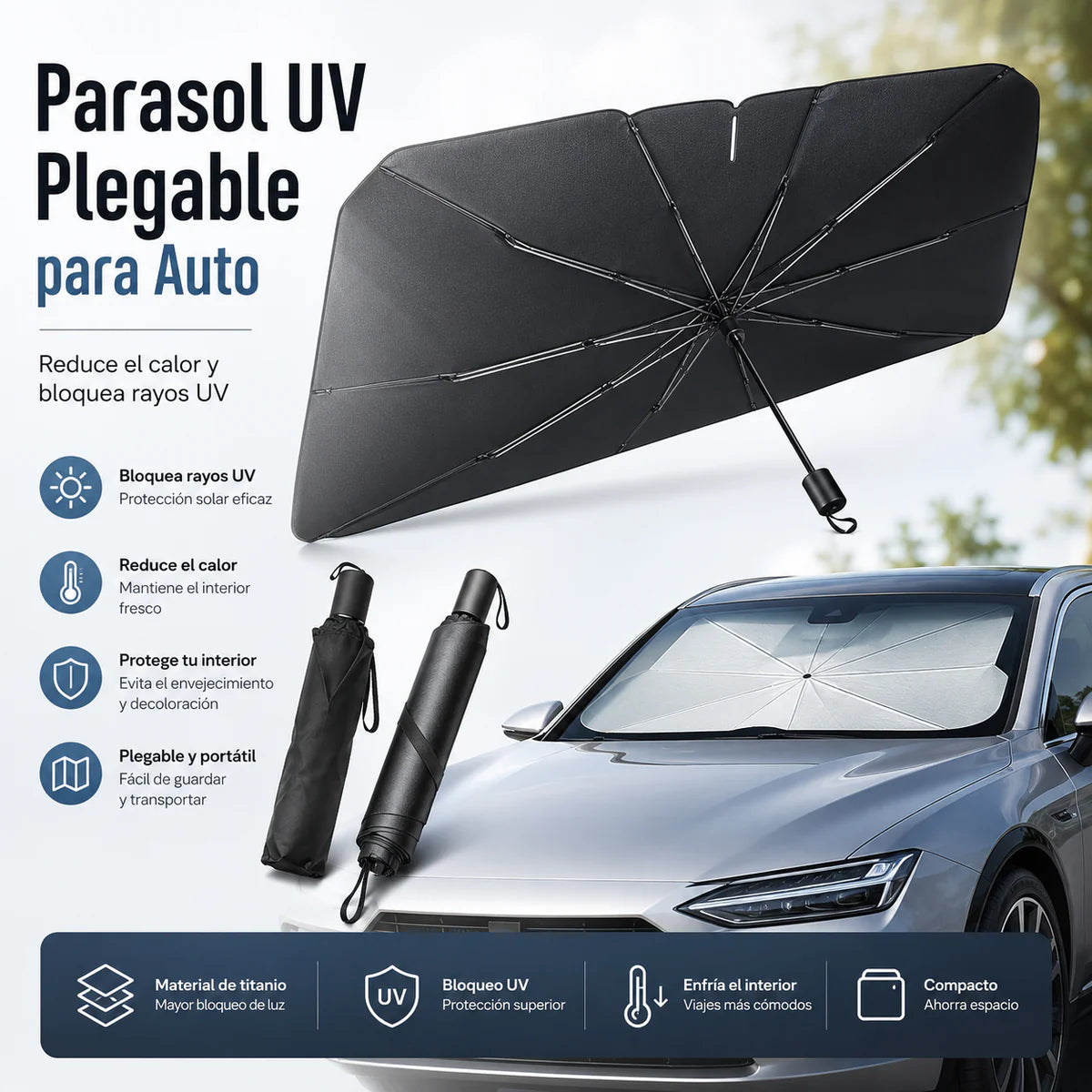 Parasol UV Plegable para Auto | Protege tu Auto del Calor