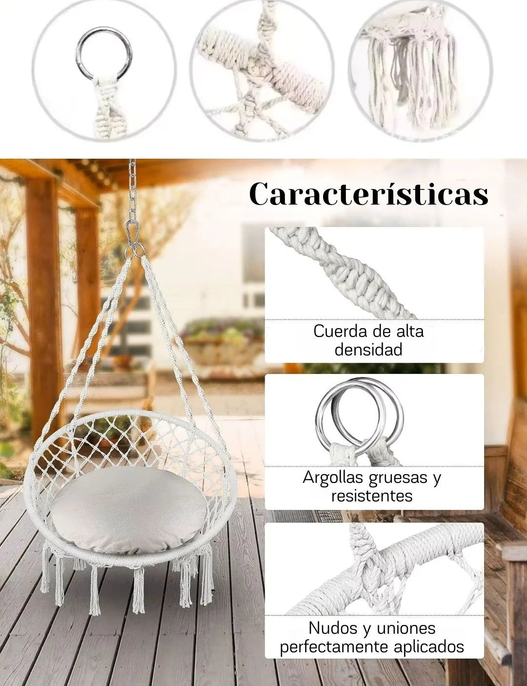 Silla Hamaca Colgante Macramé Premium