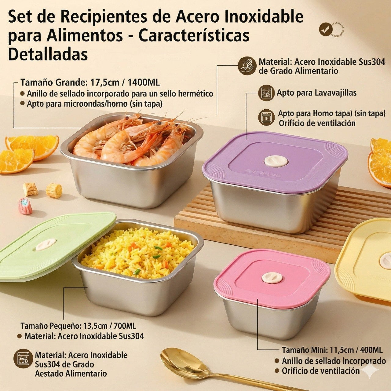 Set x4 organizadores de acero inoxidable
