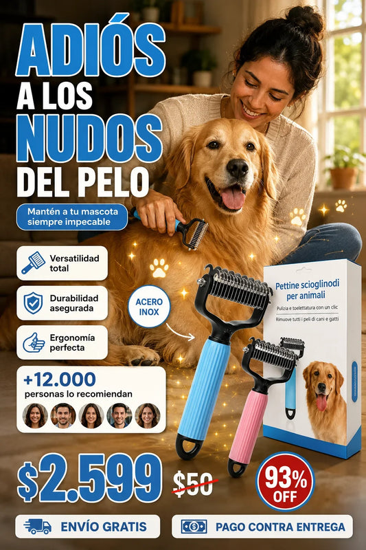 Peine de acero de doble cara para desenredar y eliminar el pelo suelto de los perros